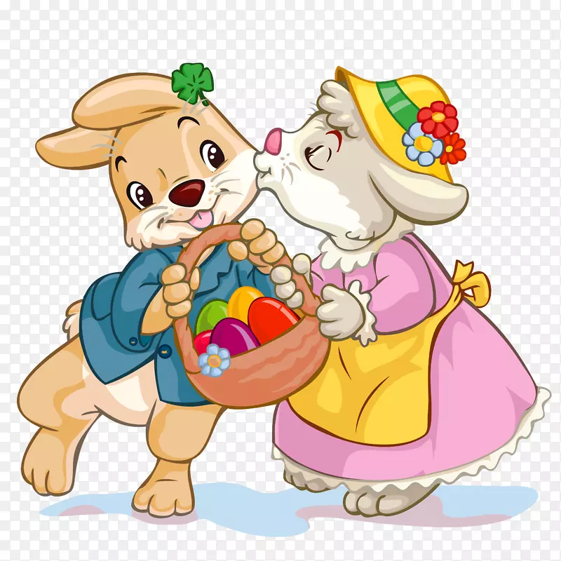 复活节兔子喜欢复活节彩蛋剪贴画-带彩蛋篮的复活节兔子