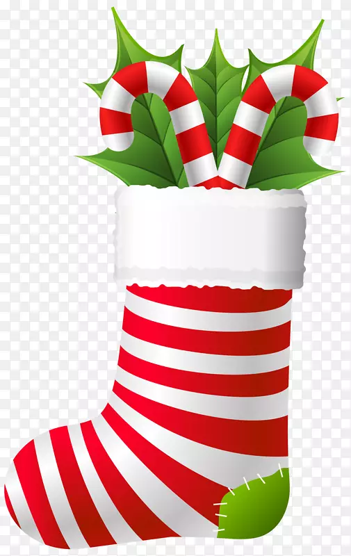 糖果手杖，糖果，蛋酒，薄荷-圣诞袜配糖果拐杖，PNG剪贴画