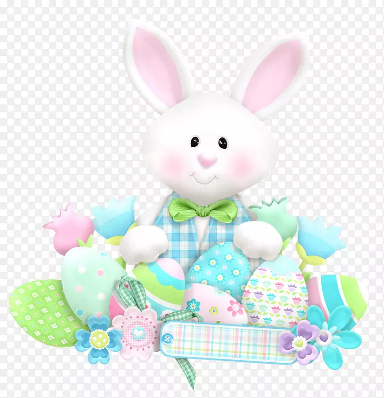 复活节兔子剪贴画-带彩蛋的复活节可爱兔子