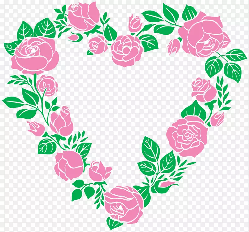 右心缘玫瑰夹艺术-粉红色玫瑰心缘PNG剪贴画图像