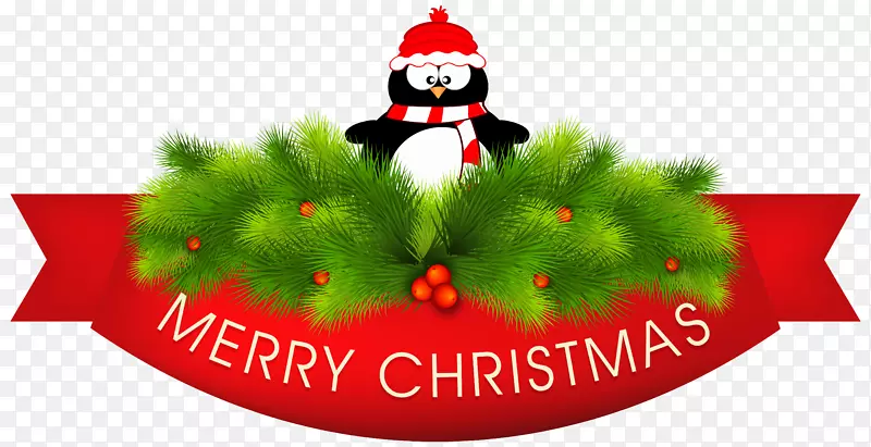 企鹅圣诞-圣诞装饰与企鹅PNG剪贴画