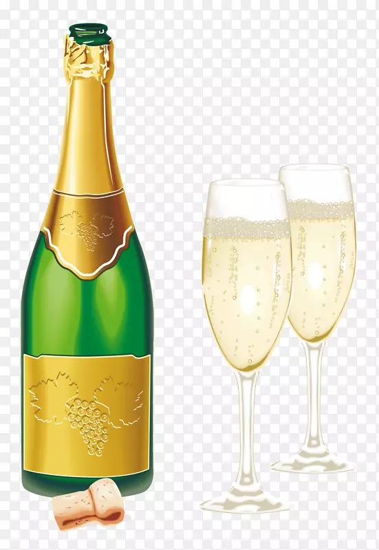 香槟酒玻璃啤酒剪贴画-新年开瓶香槟配眼镜PNG图片