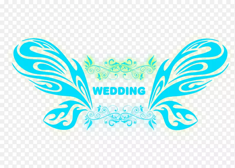 荧光蓝蝴蝶结婚标志