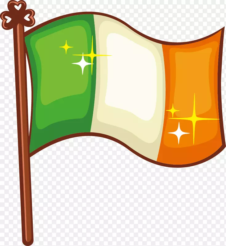 爱尔兰圣帕特里克节标志旗帜-风飘扬的旗帜