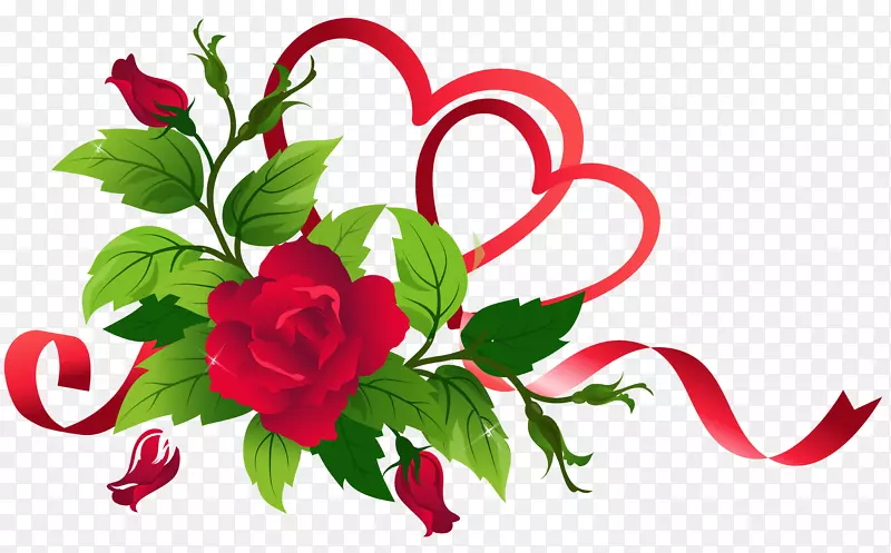 彩带玫瑰剪贴画-透明的心和玫瑰装饰