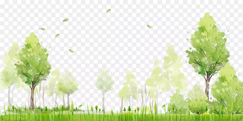 树林区海报水彩画-绿色景观背景