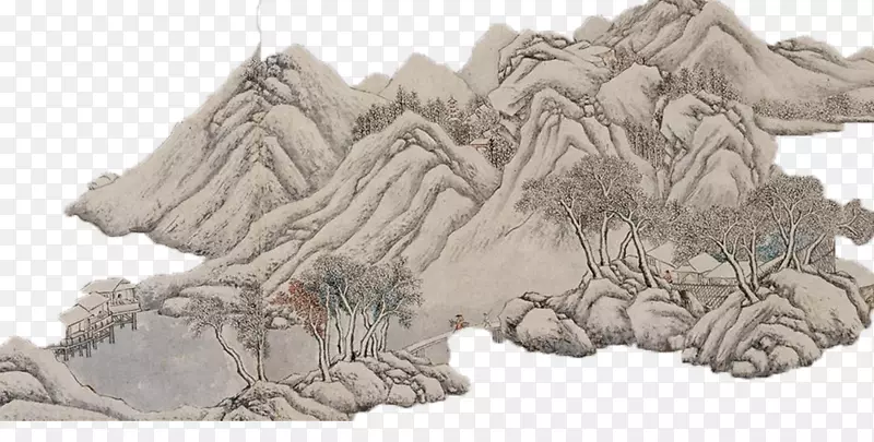山树水墨画-装饰-山岳