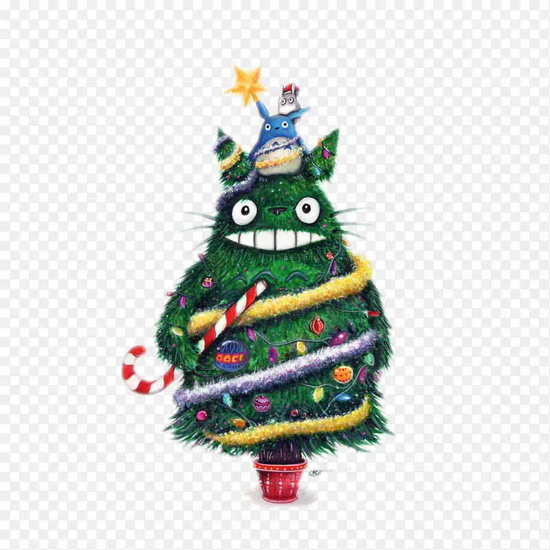 星空夜猫圣诞工作室吉卜力画-金奇拉圣诞树
