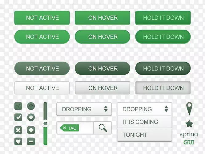 图形用户界面设计图标-绿色按钮用户界面工具包