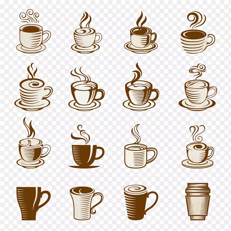 咖啡卡布奇诺茶拿铁浓咖啡手绘咖啡系列