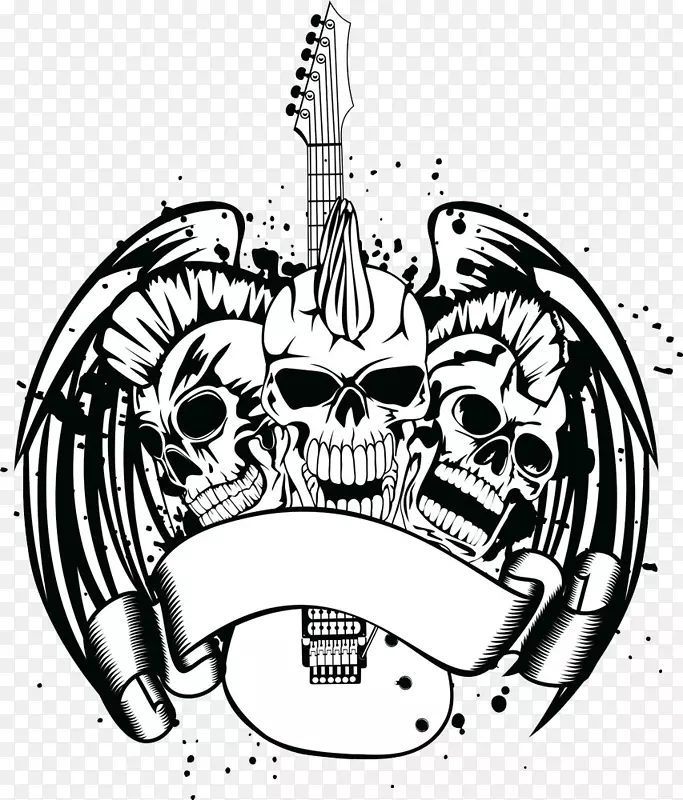 吉他版税-免费头骨插图.带吉他的头骨