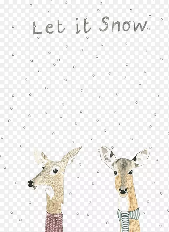 驯鹿圣诞卡插图-水彩麋鹿背景