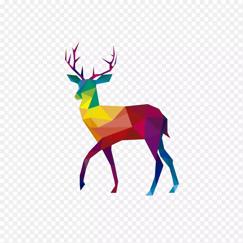 驯鹿多边形动物插图-多边形鹿