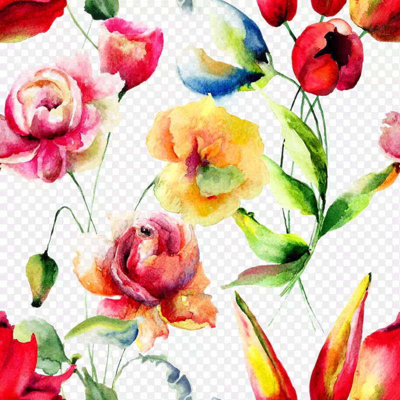 花卉水彩画花卉图案-美丽水彩画背景