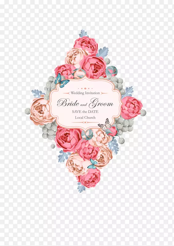 婚礼邀请函花卉插画-鲜花和花卉装饰边框