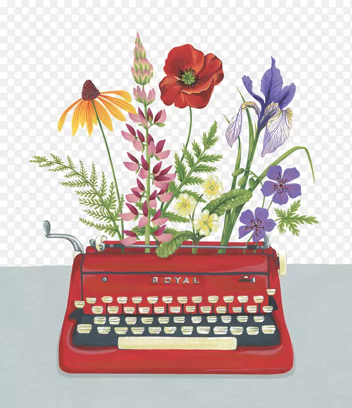 手绘花卉打字机图形