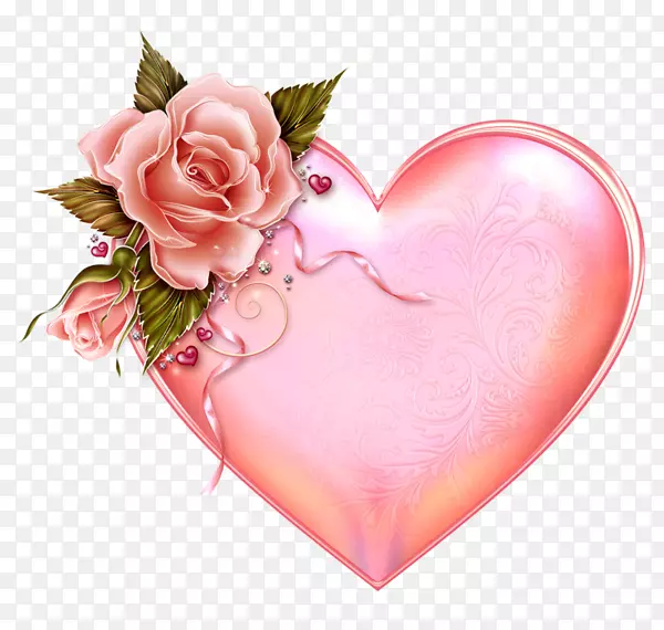 粉红玫瑰装饰心形宣传标签