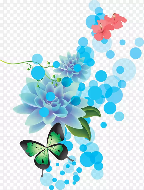 手绘蓝色夏季圆花
