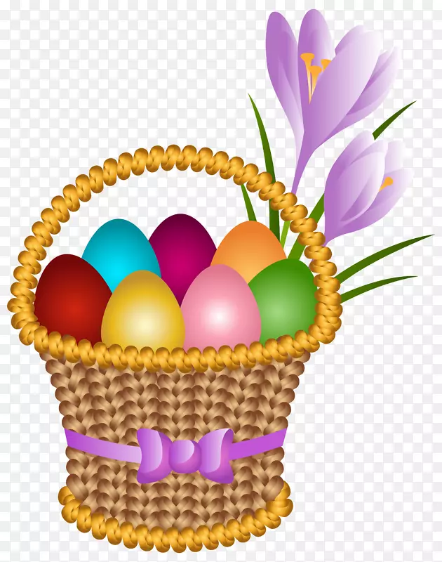 复活节兔子蛋篮中的复活节彩蛋剪贴画-复活节彩蛋篮透明PNG剪贴画图片