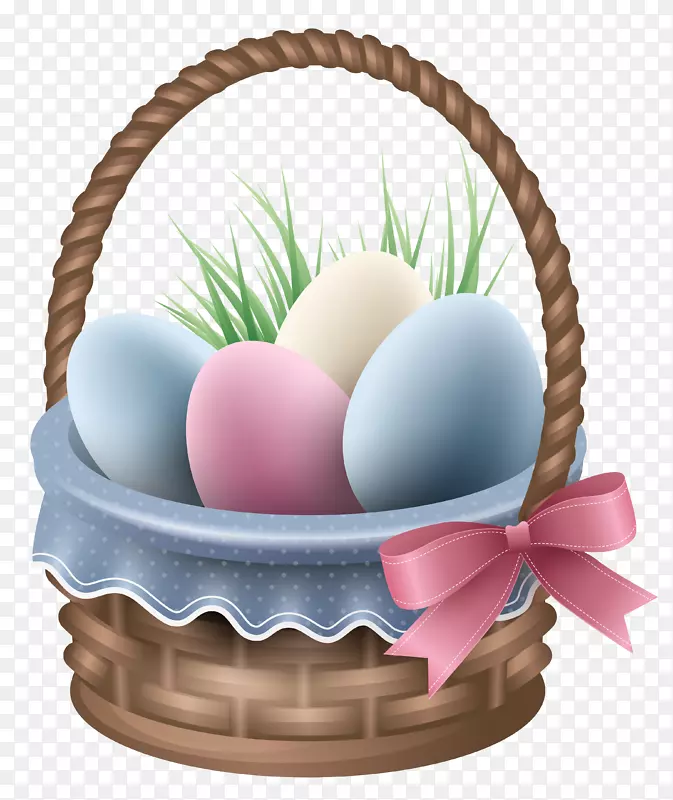 复活节兔子蛋篮-透明复活节篮和草盆剪贴画