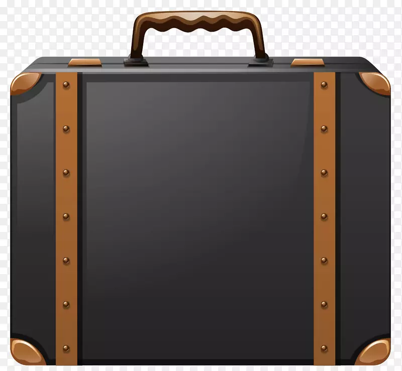 手提箱行李夹艺术-黑色和棕色行李箱，Png剪贴画