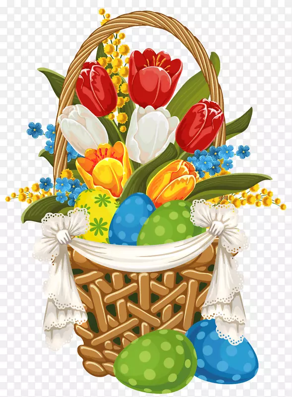 花盆剪贴画-绘有复活节彩蛋的复活节篮子