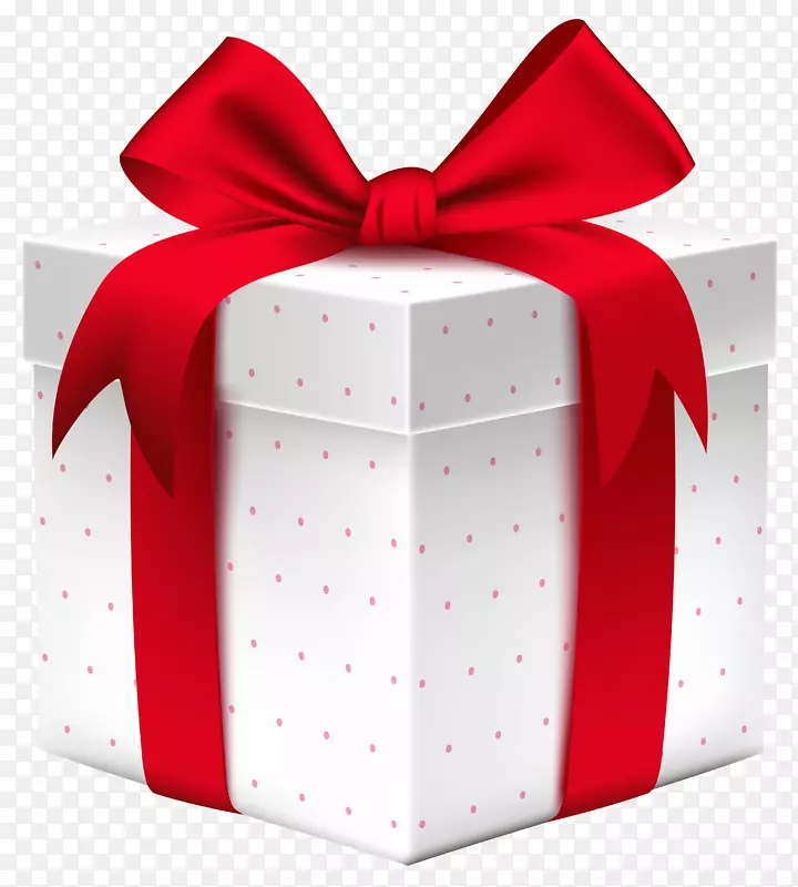礼品盒剪贴画-带红色蝴蝶花图案的白色礼盒