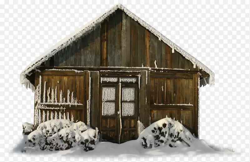 圣诞谷仓挂图剪贴画.带雪的透明冬季谷仓