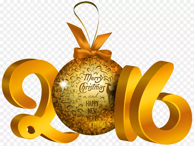 新年圣诞装饰品圣诞装饰剪贴画-2016年黄色装饰PNG剪贴画