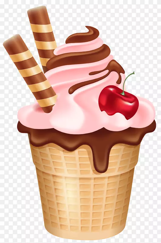 冰淇淋锥巧克力冰淇淋夹艺术-樱桃冰激凌杯cornet png图片