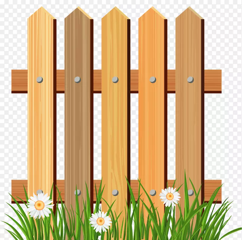 尖桩篱笆花圃剪贴画.带草的木制花园围栏