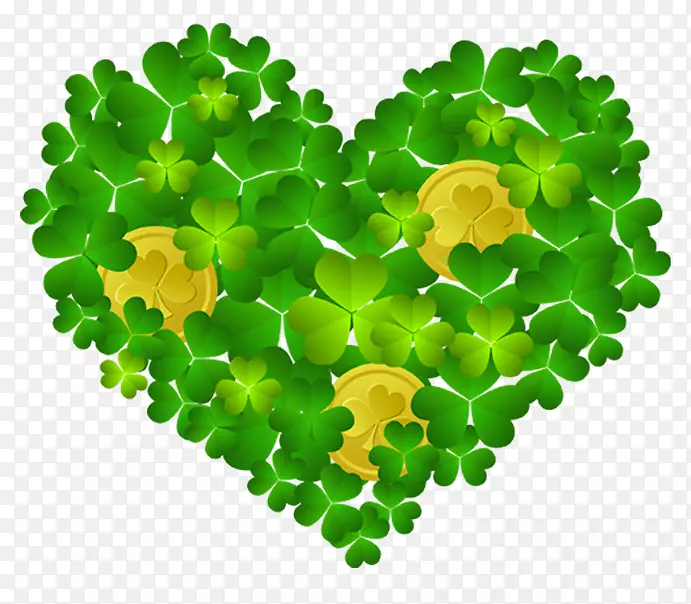 圣帕特里克日爱尔兰三叶草墙纸-圣帕特里克斯三叶草心与硬币攀缘