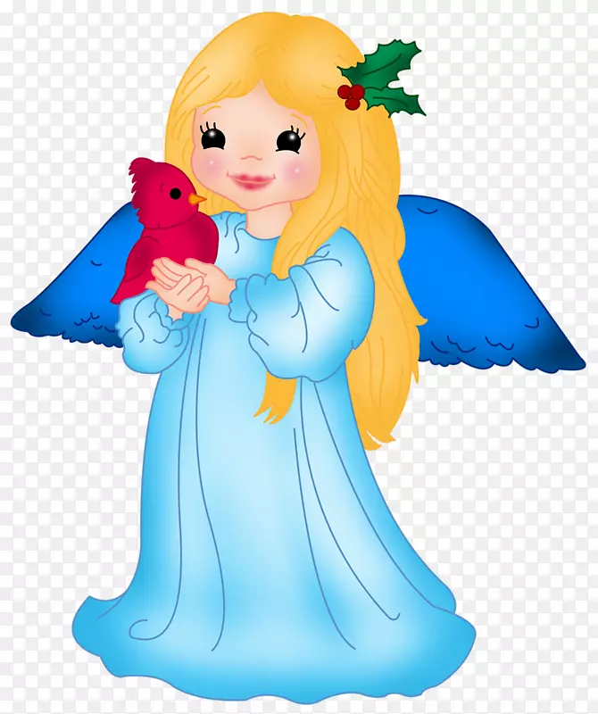 天使小天使剪贴画-蓝色小天使与鸟攀缘