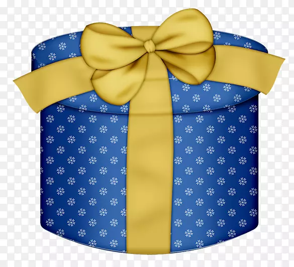 礼品包装圣诞礼品夹艺术-蓝色圆形礼品盒，黄色蝴蝶结PNG剪贴件