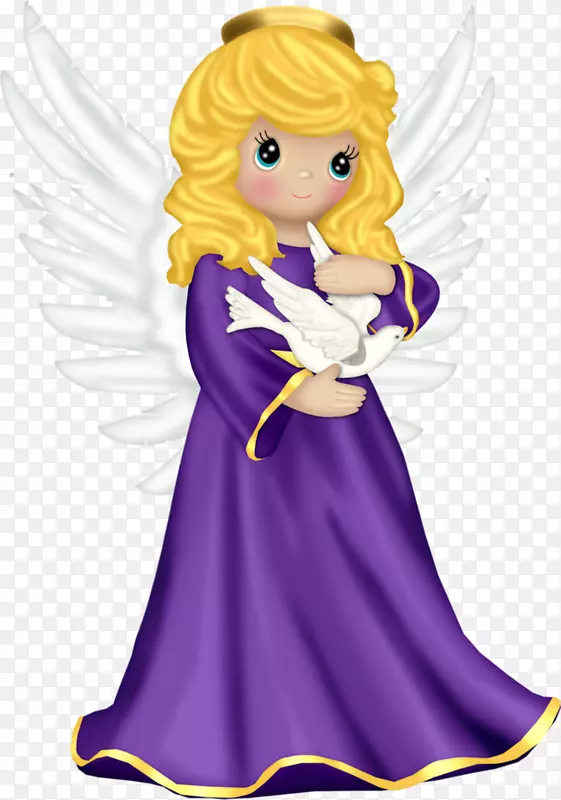天使博客剪贴画-可爱的天使与紫色长袍和鸽子免费PNG剪贴画