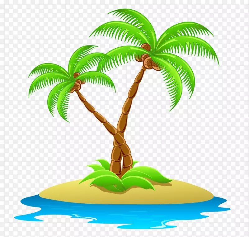 椰子树科免费剪贴画-棕榈树岛，透明悬崖