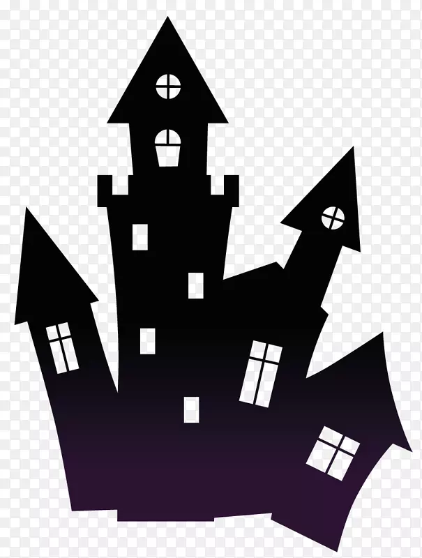万圣节剪贴画-鬼鬼祟祟的黑色可怕的房子PNG剪贴画
