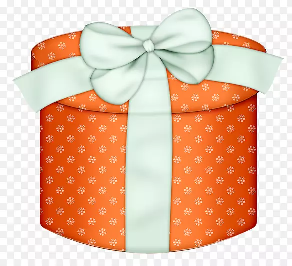 盒子礼品包装夹艺术-橙色圆形礼品盒，白色蝴蝶结