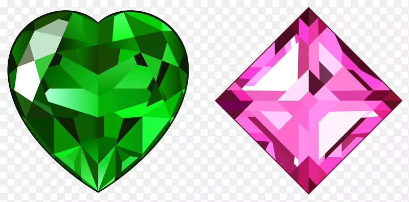 钻石摄影剪贴画-透明绿色和粉红色钻石PNG剪贴画