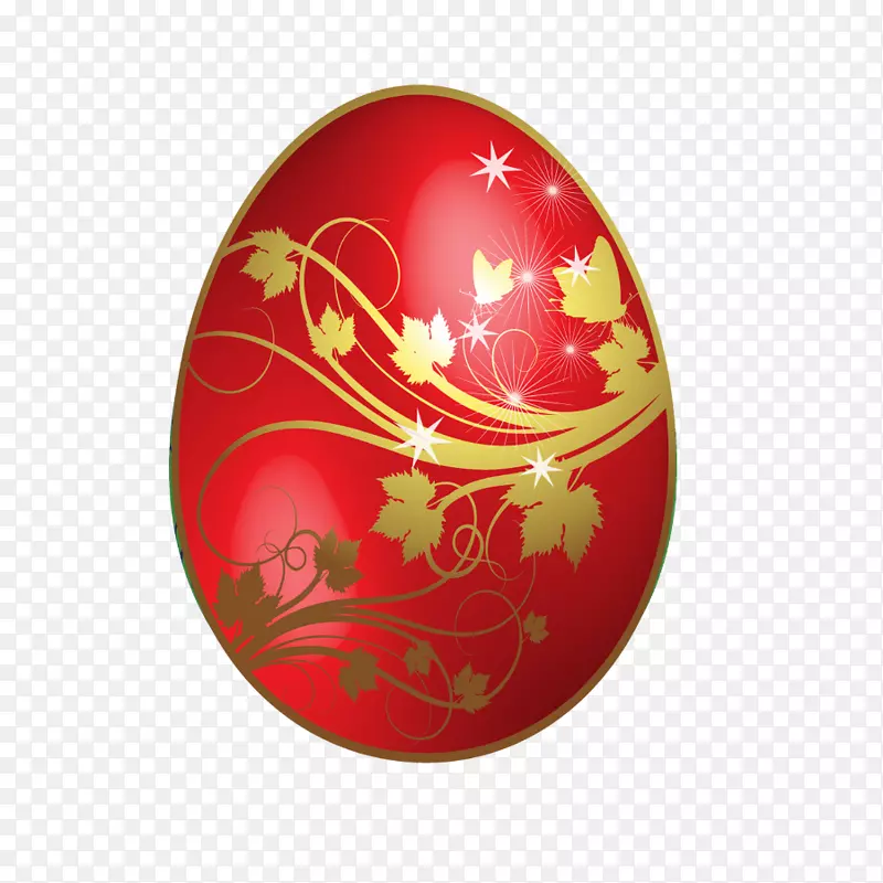 红色复活节彩蛋剪贴画-带有金花饰品的大型红色复活节彩蛋