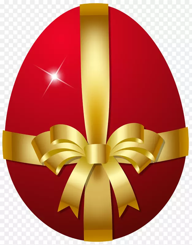 复活节兔子红色彩蛋剪贴画-带蝴蝶结的红色复活节彩蛋
