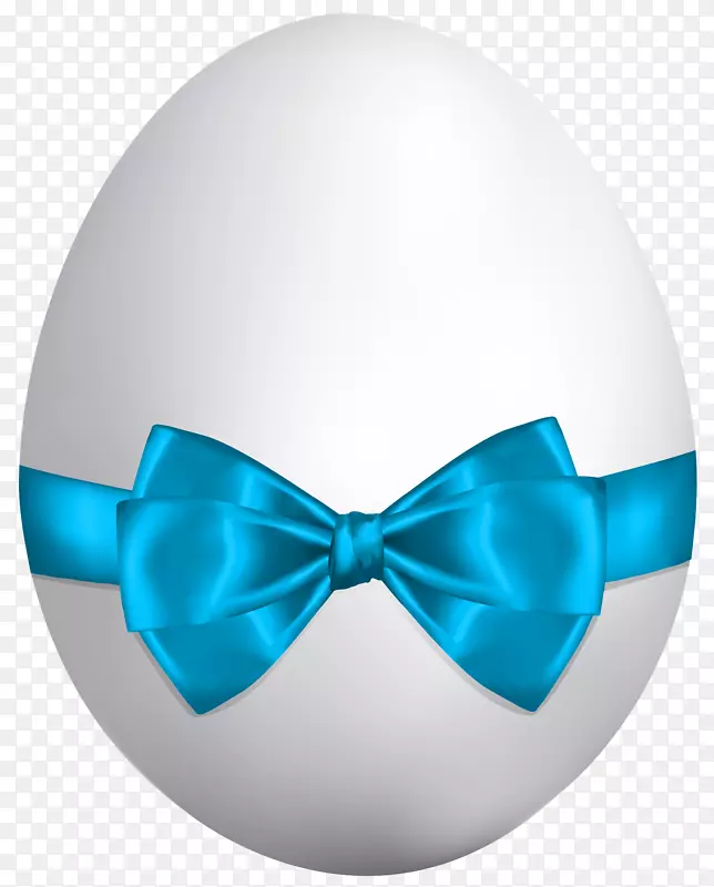 复活节兔子彩蛋剪贴画-带蓝色蝴蝶结的白色复活节彩蛋