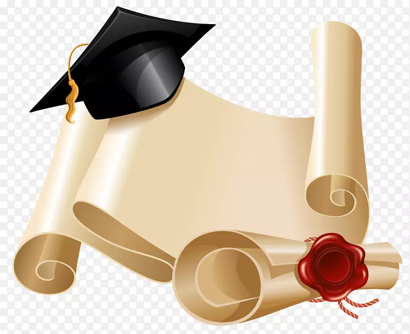 毕业典礼广场学术帽文凭剪贴画-文凭及毕业帽PNG剪贴画