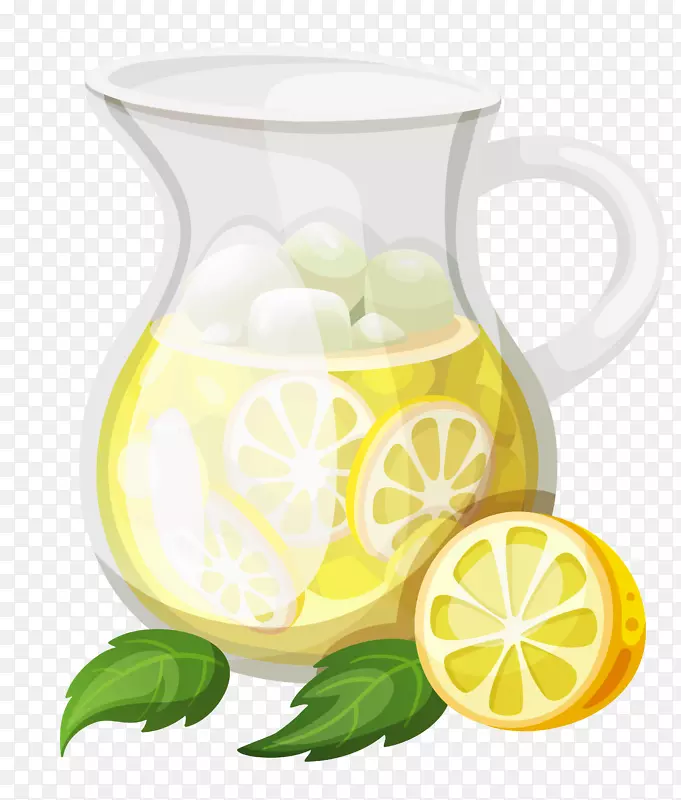 柠檬汁罐凉水-辅助剪贴画-透明冰柠檬水PNG剪贴画