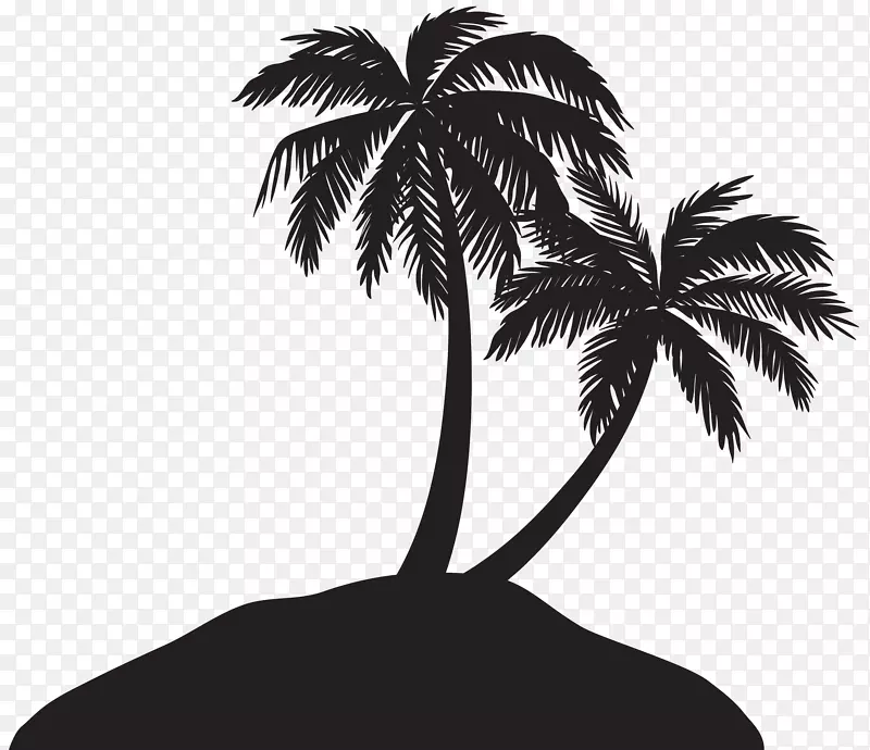 槟榔科剪影剪贴画-棕榈树岛剪影PNG剪贴画图像
