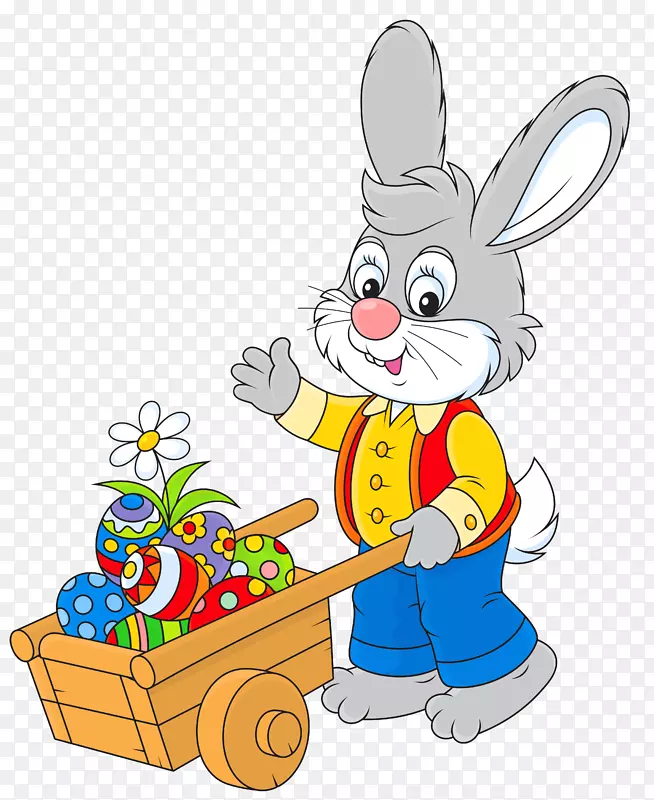 复活节兔子剪贴画-带彩车的复活节兔子图片