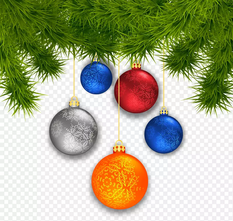 圣诞装饰品圣诞树剪贴画.带有圣诞球的松枝