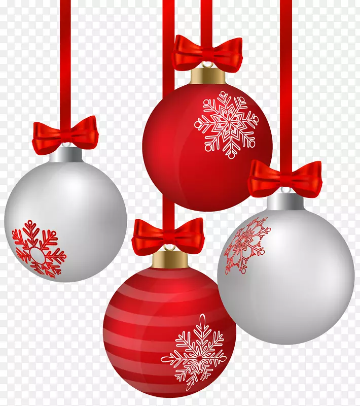 鲁道夫圣诞装饰品剪贴画-白色和红色悬挂圣诞节装饰品Png剪贴画