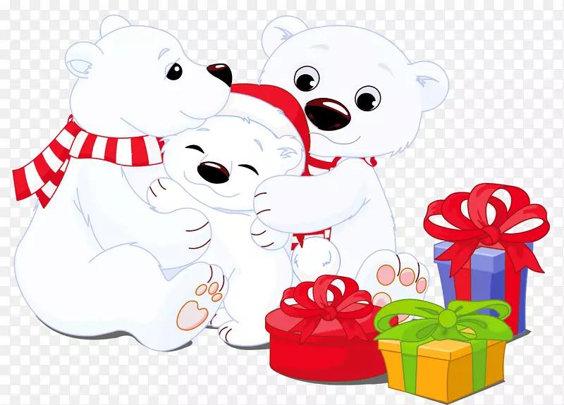 北极熊圣诞剪贴画-带礼物的透明北极熊