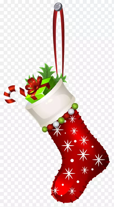 圣诞装饰品圣诞装饰剪贴画-红色圣诞袜透明PNG剪贴画图片